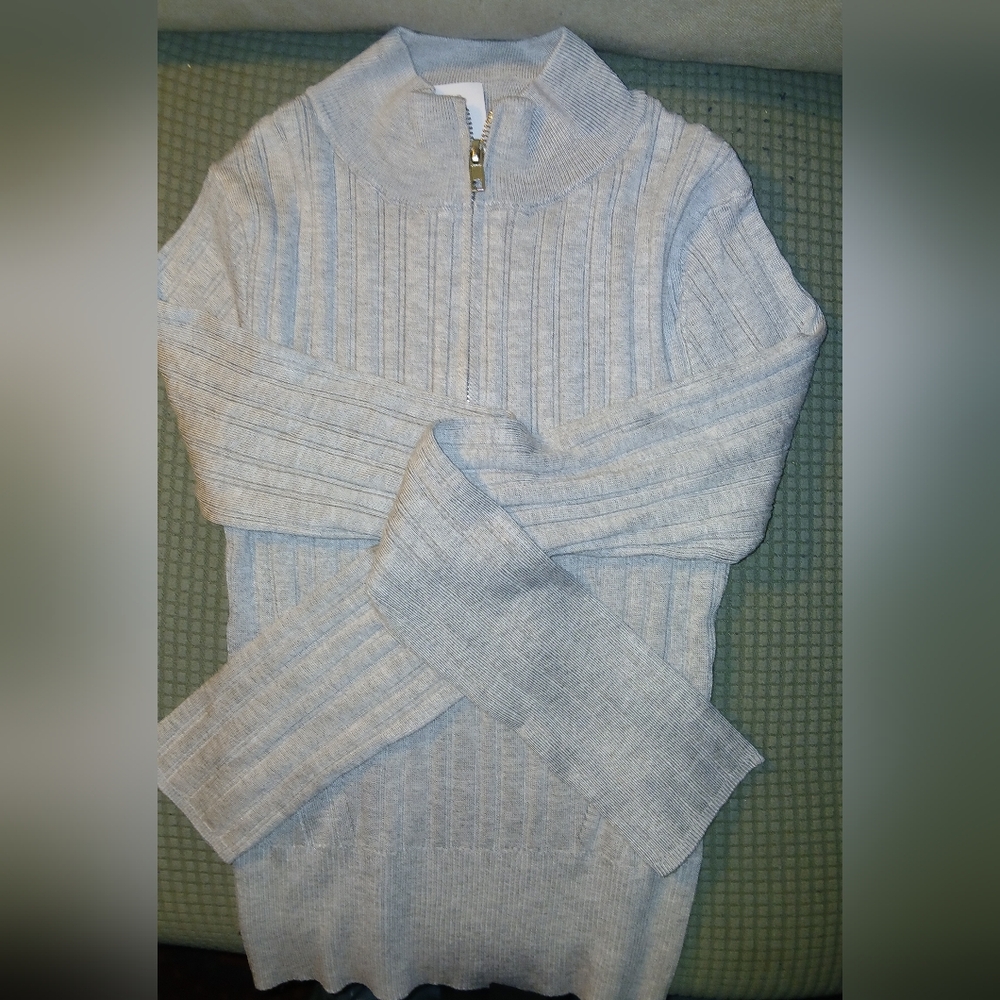 Hooked UP By IOT Variegated Rib-Knit Half-Zip Sweater Gray